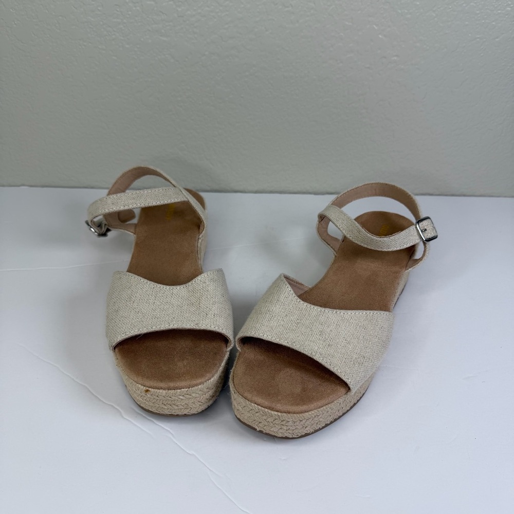 Old Navy Women’s Natural Linen Ankle Strap Espadrille Platform Wedge Size 9